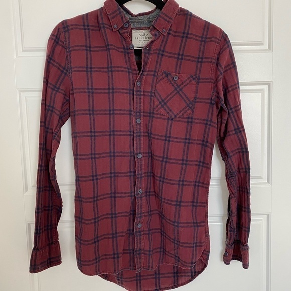 brunswick Garments Men’s Maroon Plaid Long Sleeve Size XS - Picture 1 of 6